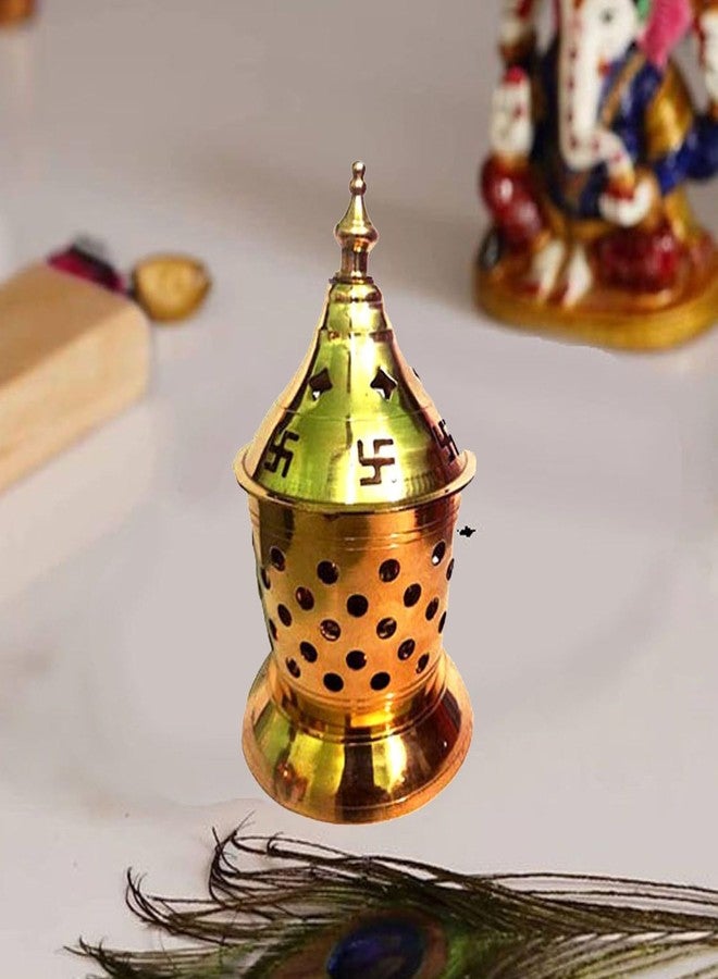 Solino Brass Akhand Jyoti Diya with Brass Cylindrical Shaped Cover Divi Oil Lamp for Temple Spiritual Deepak.Size (Small 6.5 L x 12 H) - Image 1